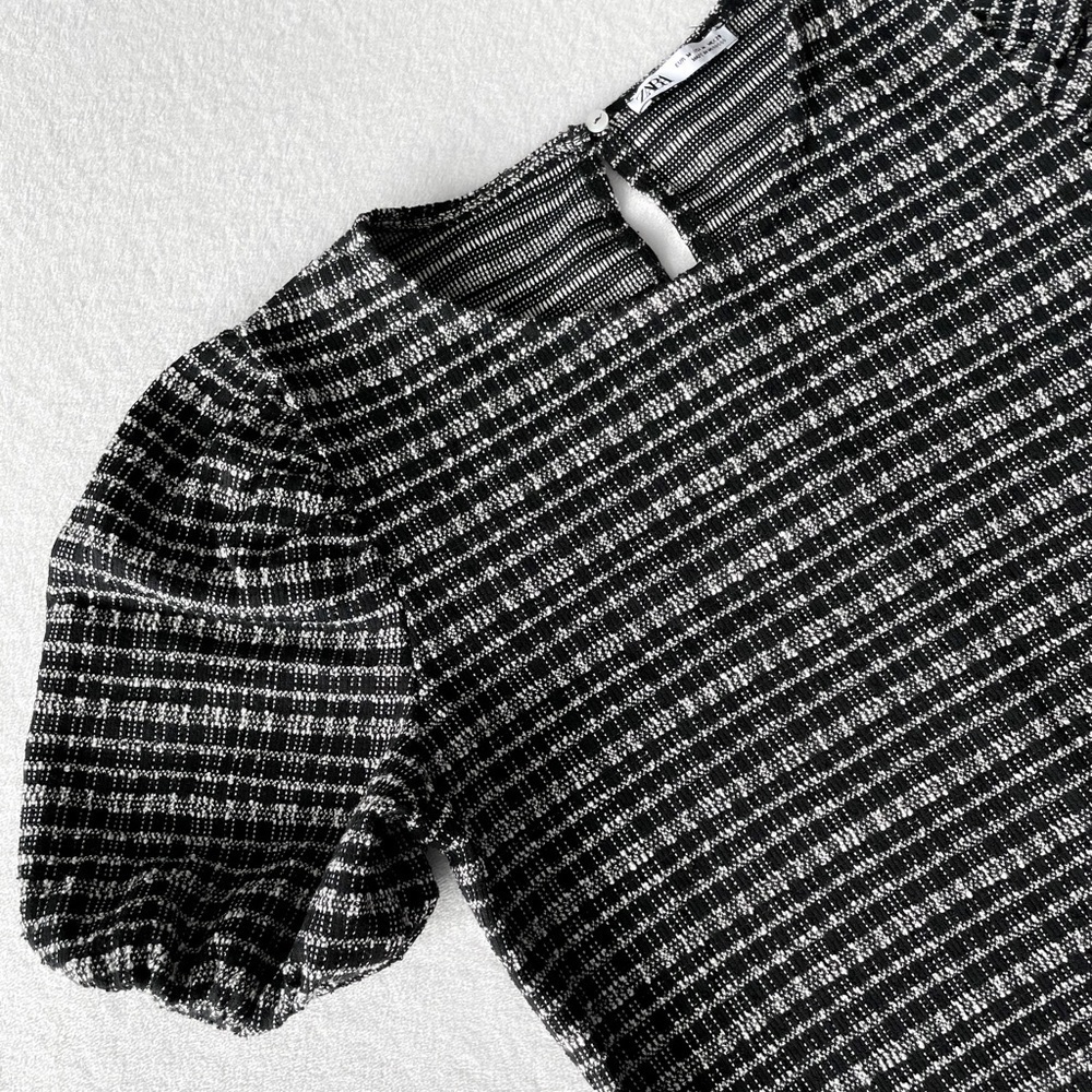 ZARA Gingham Puff Mini Dress